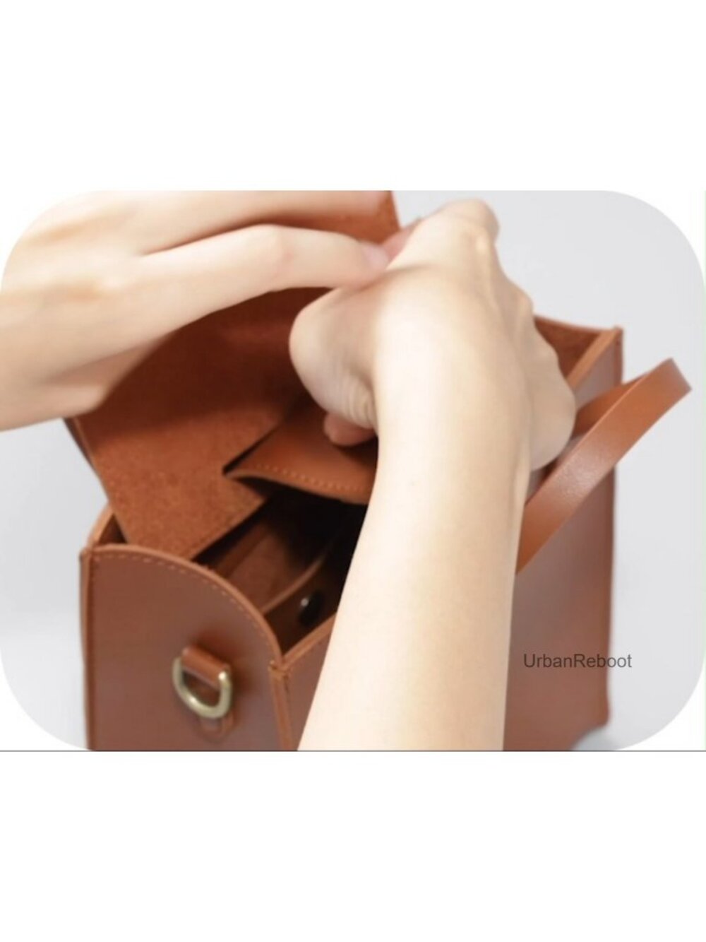 Vegan Leather Mini Tote Satchel Crossbody Adjustable Strap - Picture 6 of 6